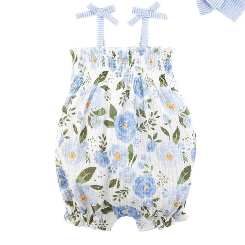 Mud Pie Blue Floral Bubble Romper